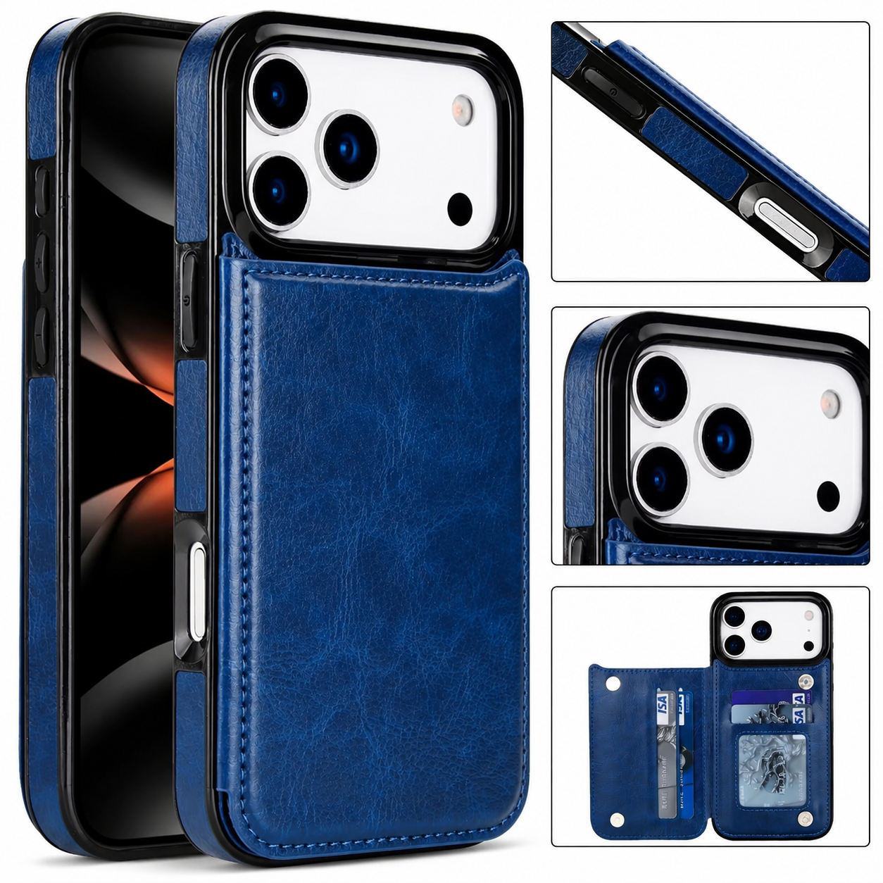 Premium iPhone Case Wallet MagSafe Compatible Faux Leather Cover Card Holder Kickstand Protection