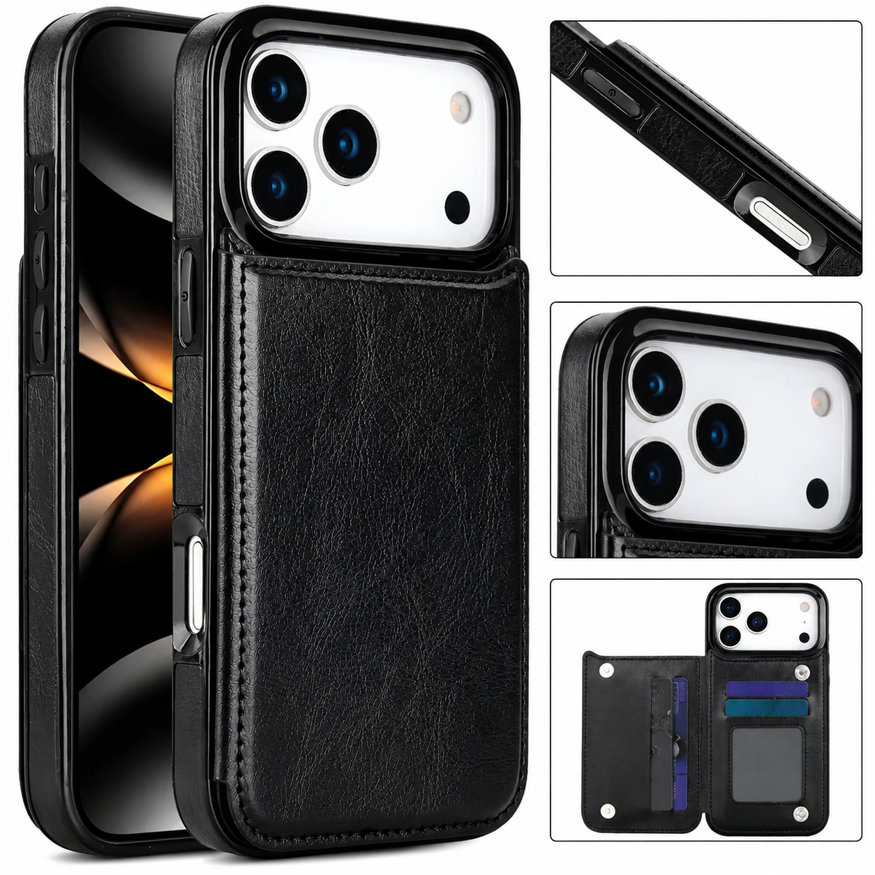 Premium iPhone Case Wallet MagSafe Compatible Faux Leather Cover Card Holder Kickstand Protection