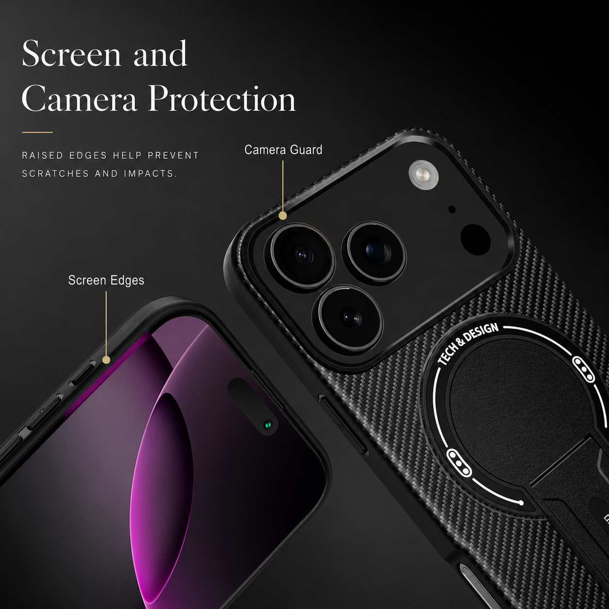 Premium iPhone Case Carbon Fiber Fold Stand Cover MagSafe Compatible Military Shockproof Protective Case