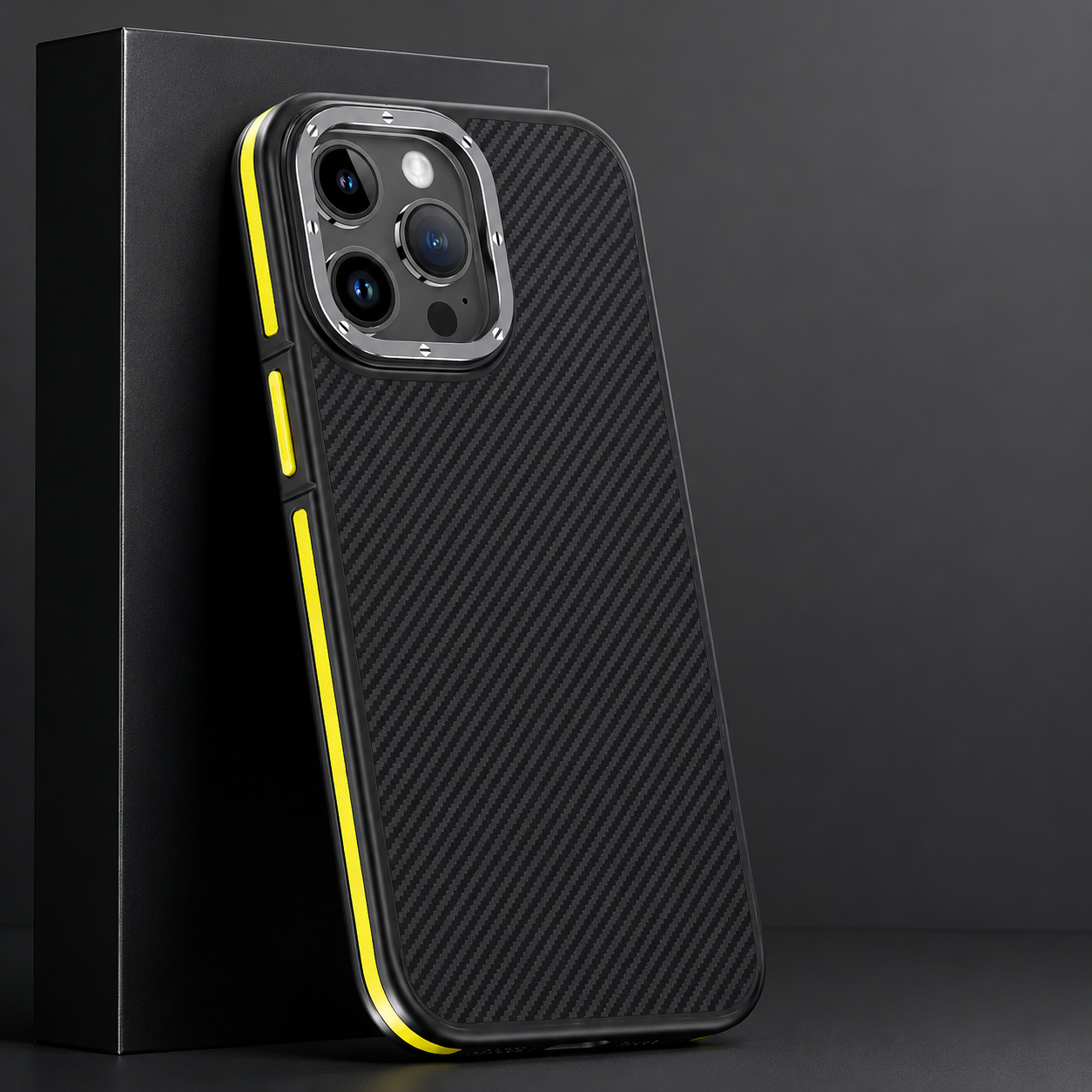 Premium iPhone Case 600D Kevlar Series Magnetic Cover with Metal Camera Ring Half Wrapped Dual Layer Carbon Fiber Protective Design