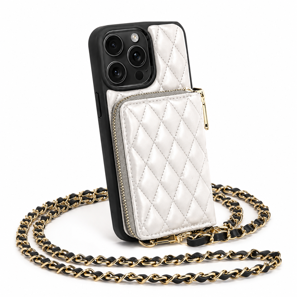 Premium iPhone Case Diamond Stitch Crossbody Card Bag with Chain Strap Shockproof Leather Non Slip Portable Protective Design