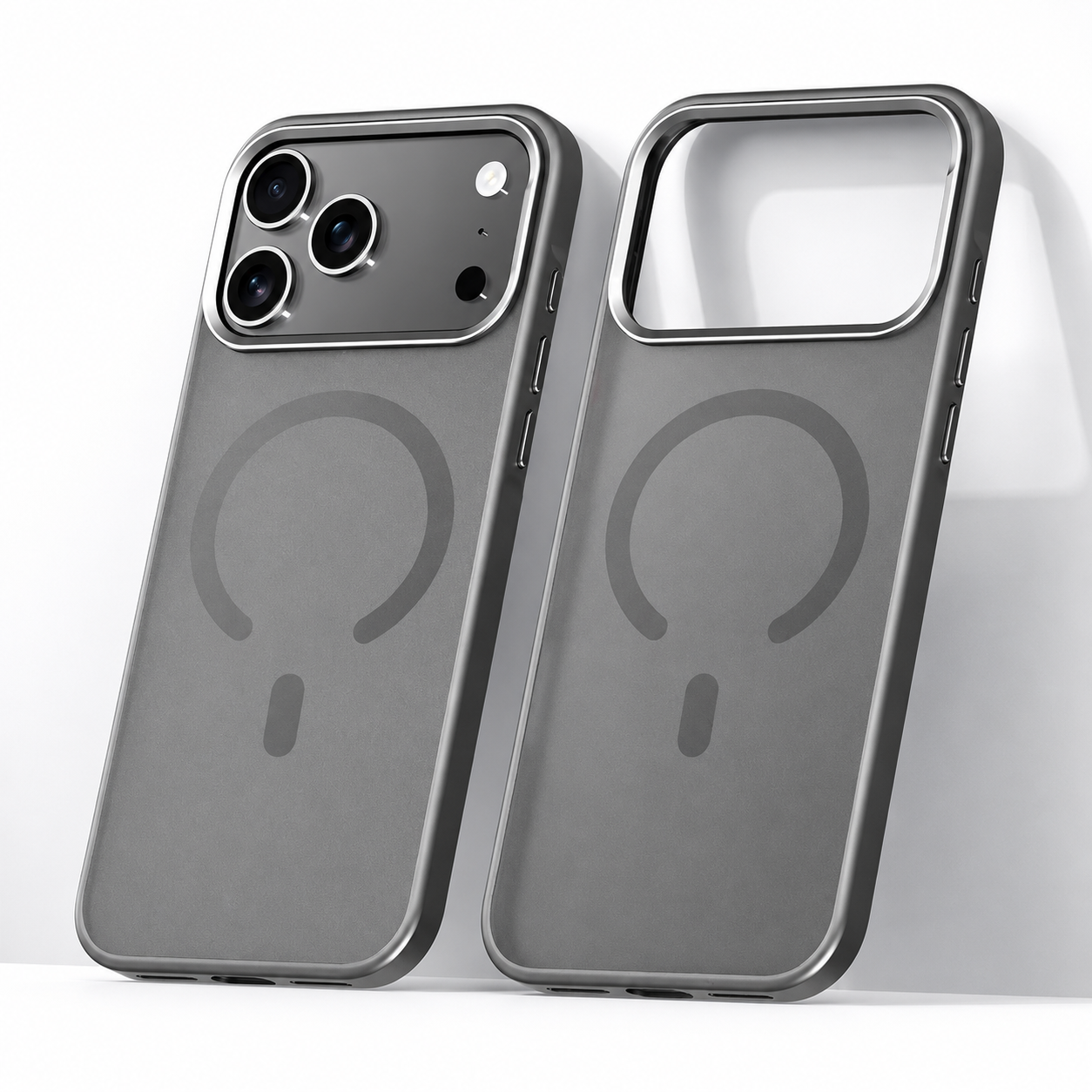 Premium iPhone Case Alloy Lens Frame Matte MagSafe Cover with Translucent Hybrid Design Shockproof PC TPU Half Wrapped Protection