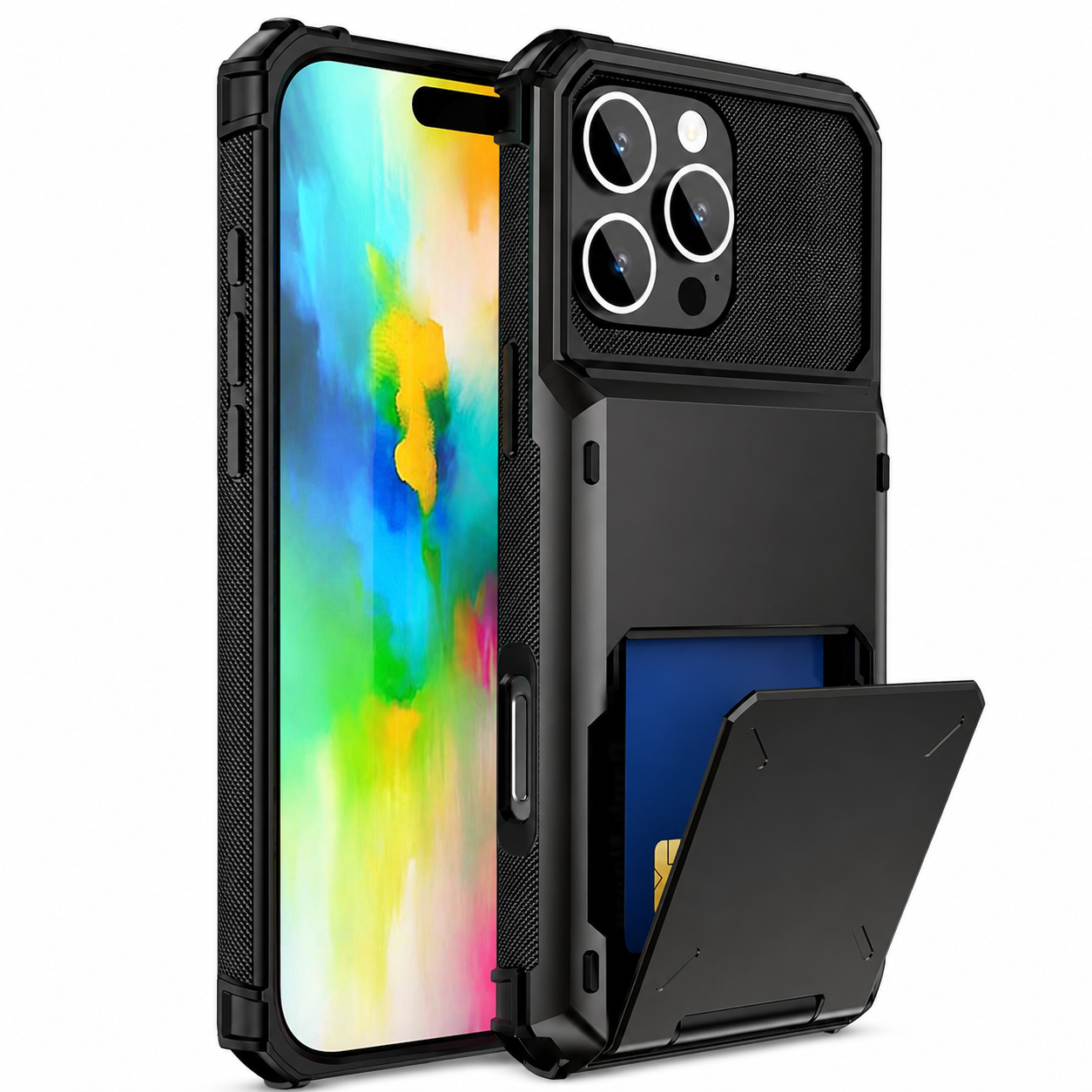 Premium iPhone Case Wallet MagSafe Compatible Slide Card Holder Armor Cover Shockproof Protection