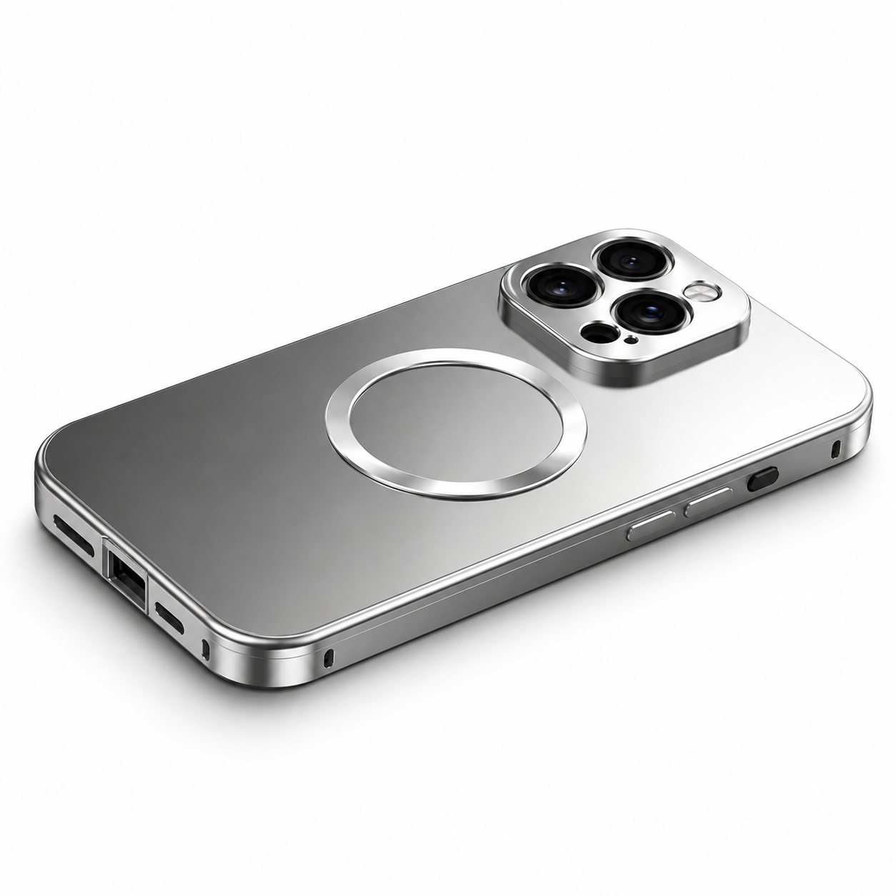 Premium iPhone Case MagSafe Compatible Aluminum Magnetic Frame Frosted PC Cover Shockproof Protection