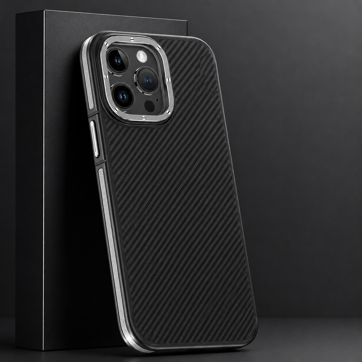 Premium iPhone Case 600D Kevlar Series Magnetic Cover with Metal Camera Ring Half Wrapped Dual Layer Carbon Fiber Protective Design
