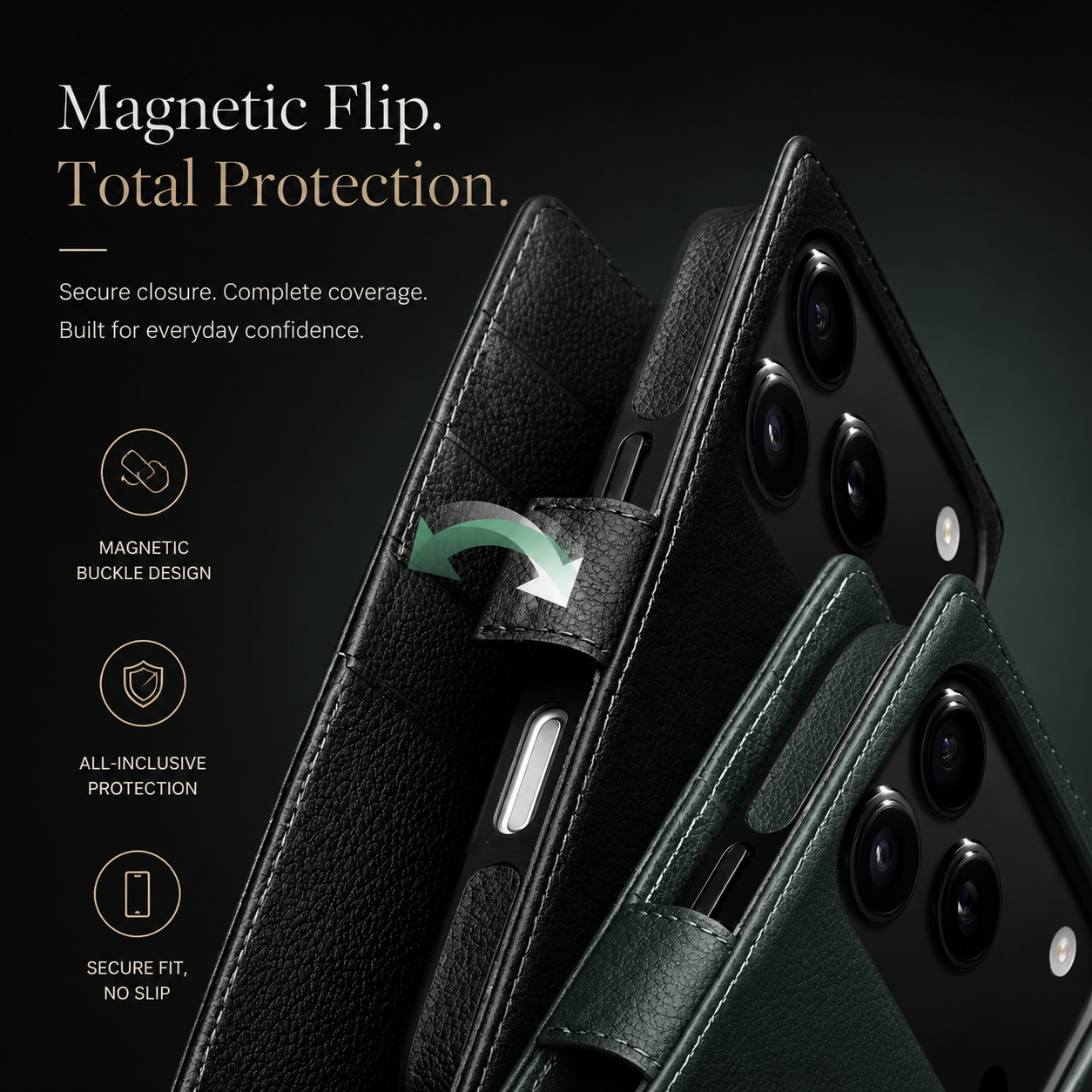 Premium iPhone Case Handmade Genuine Leather Wallet Flip Cover with Card Slots Ultra Slim Shockproof Design Horizontal Stand Function