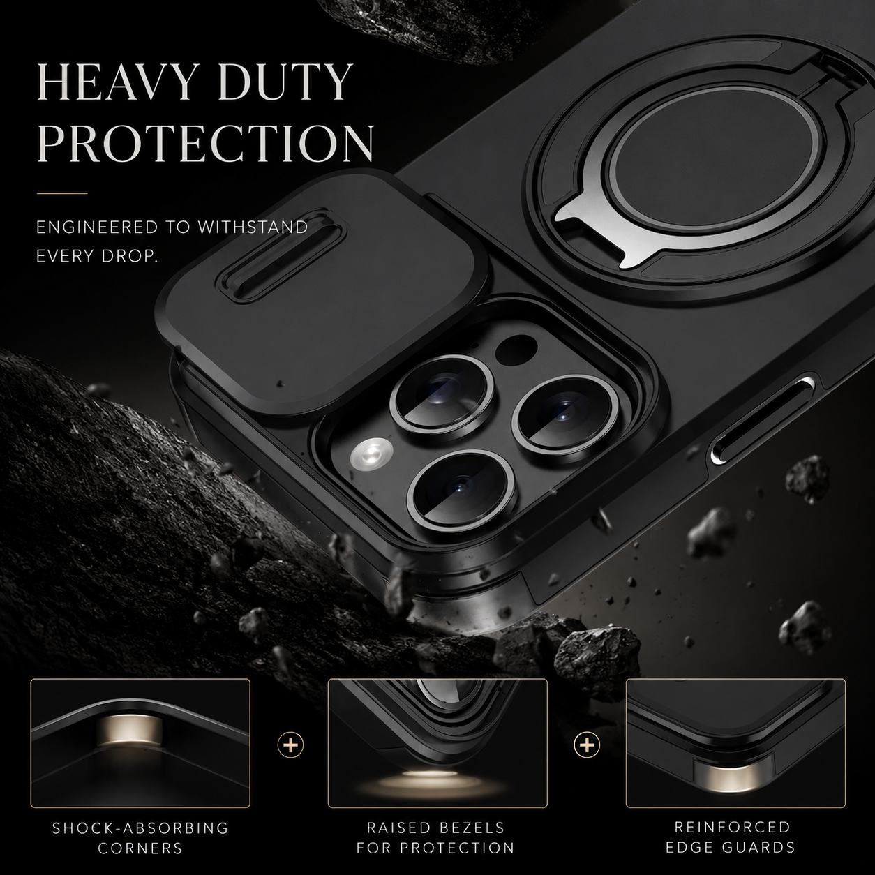 Premium iPhone Case MagSafe Compatible Rugged Armor Magnetic Stand Cover Shockproof Protection