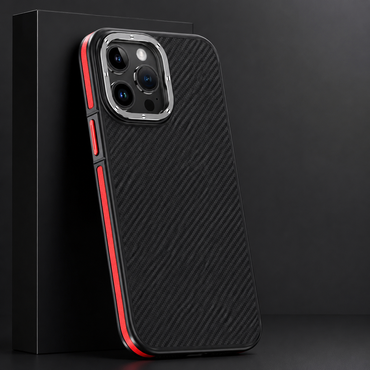 Premium iPhone Case 600D Kevlar Series Magnetic Cover with Metal Camera Ring Half Wrapped Dual Layer Carbon Fiber Protective Design