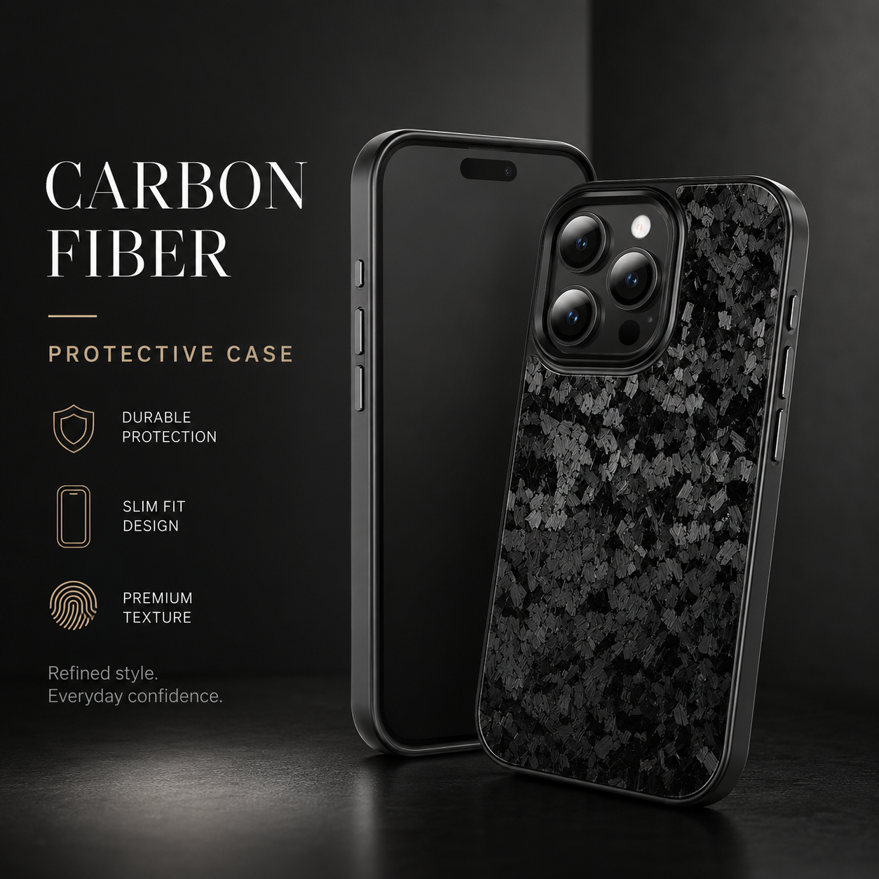Premium iPhone Case Real Forged Carbon Fiber MagSafe Cover Metal Lens Accents Shockproof Dual Layer Protection
