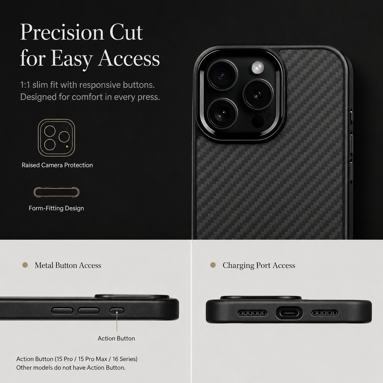 Premium iPhone Case Metal Frame Carbon Fiber Aramid Armor Cover Shockproof Full Coverage Wireless Charging Compatible Protective Design