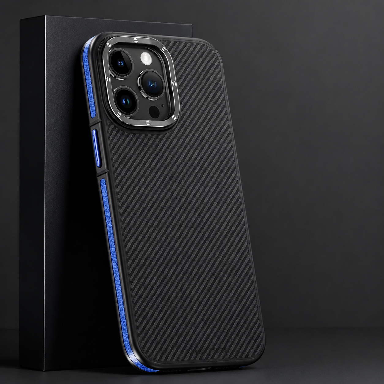 Premium iPhone Case 600D Kevlar Series Magnetic Cover with Metal Camera Ring Half Wrapped Dual Layer Carbon Fiber Protective Design