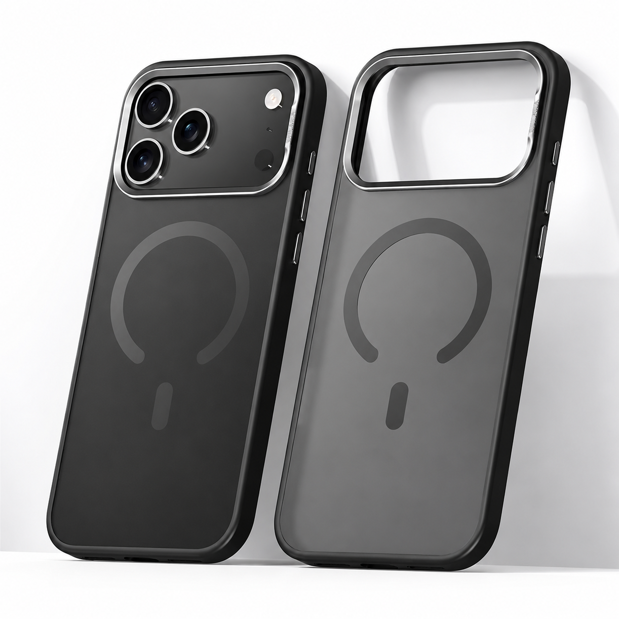 Premium iPhone Case Alloy Lens Frame Matte MagSafe Cover with Translucent Hybrid Design Shockproof PC TPU Half Wrapped Protection