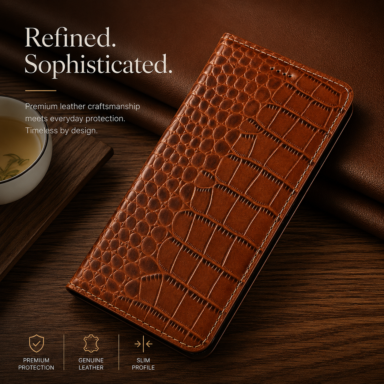 Premium iPhone Case Business Flip Wallet Genuine Leather Cover with Kickstand Magnetic Full Protection Anti Scratch Non Slip Design