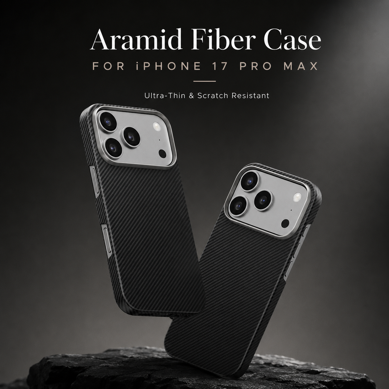 Premium iPhone Case Aramid Fiber Slim Hard Cover Military Grade Shockproof Matte Black Durable Protection