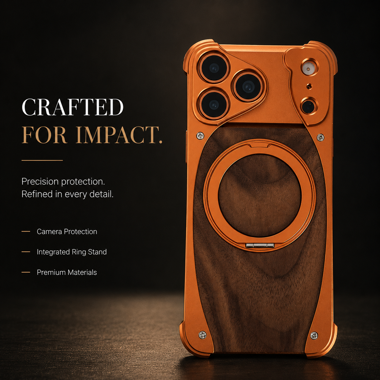 Premium iPhone Case MagSafe Compatible Walnut Wood Aluminum Cover Shockproof Protection