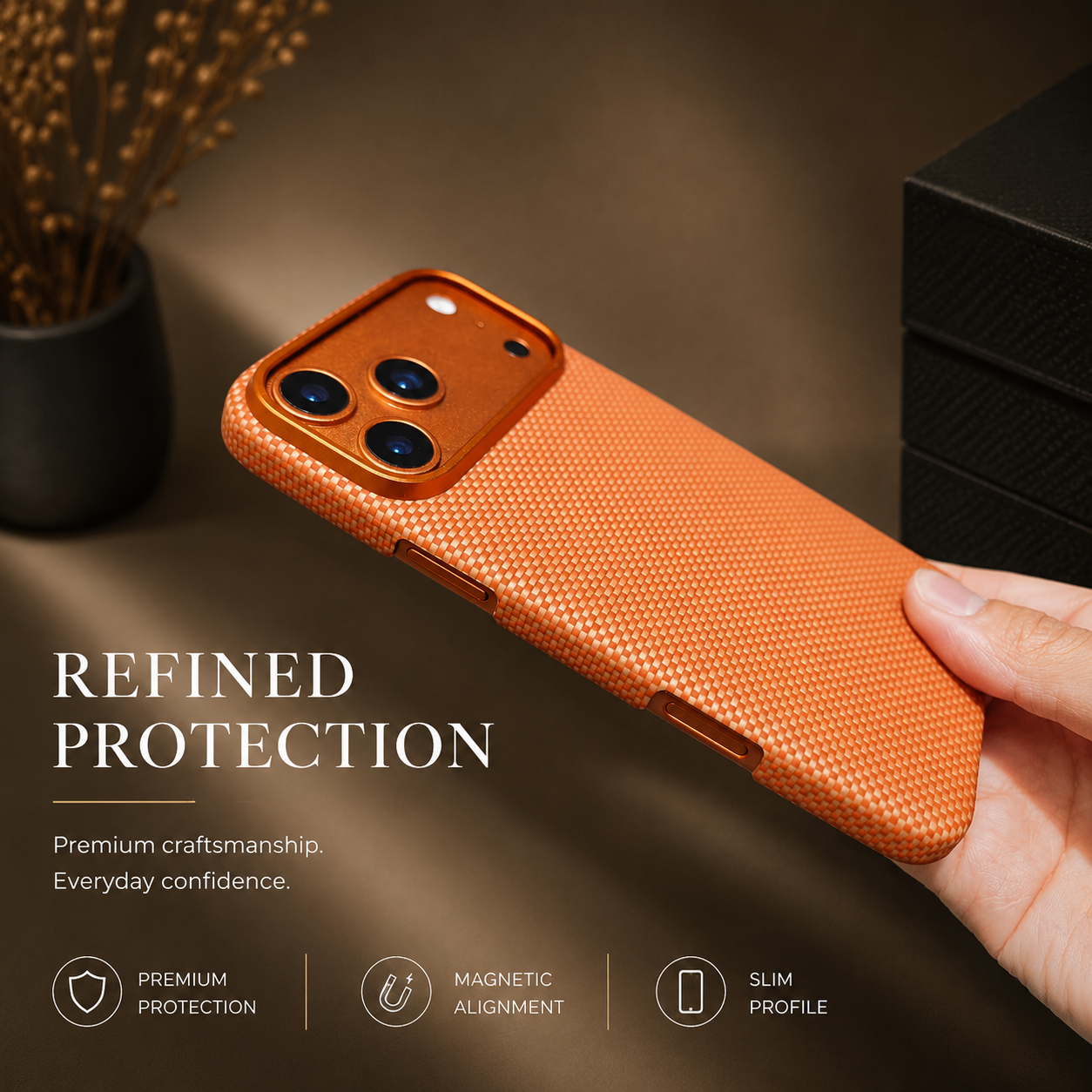 Premium iPhone Case Magnetic Carbon Aramid Fiber Cover Kevlar Shockproof Full Body Protective Design