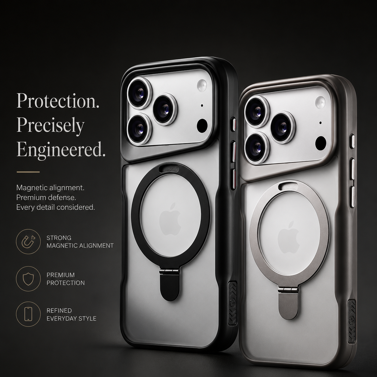 Premium iPhone Case Magnetic Ring Stand Matte Cover MagSafe Compatible Shockproof Translucent Protective Case