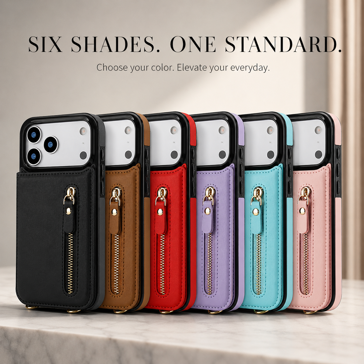 Premium iPhone Case Crossbody Leather RFID Wallet Cover with Zipper Card Slot Lanyard Strap Shockproof Anti Fingerprint Protective Design