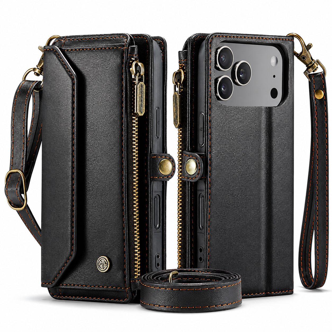 Premium iPhone Case Crossbody PU Leather Wallet Flip Cover with RFID Blocking 7 To 10 Card Slots Wristlet Strap Shockproof Full Body Protection