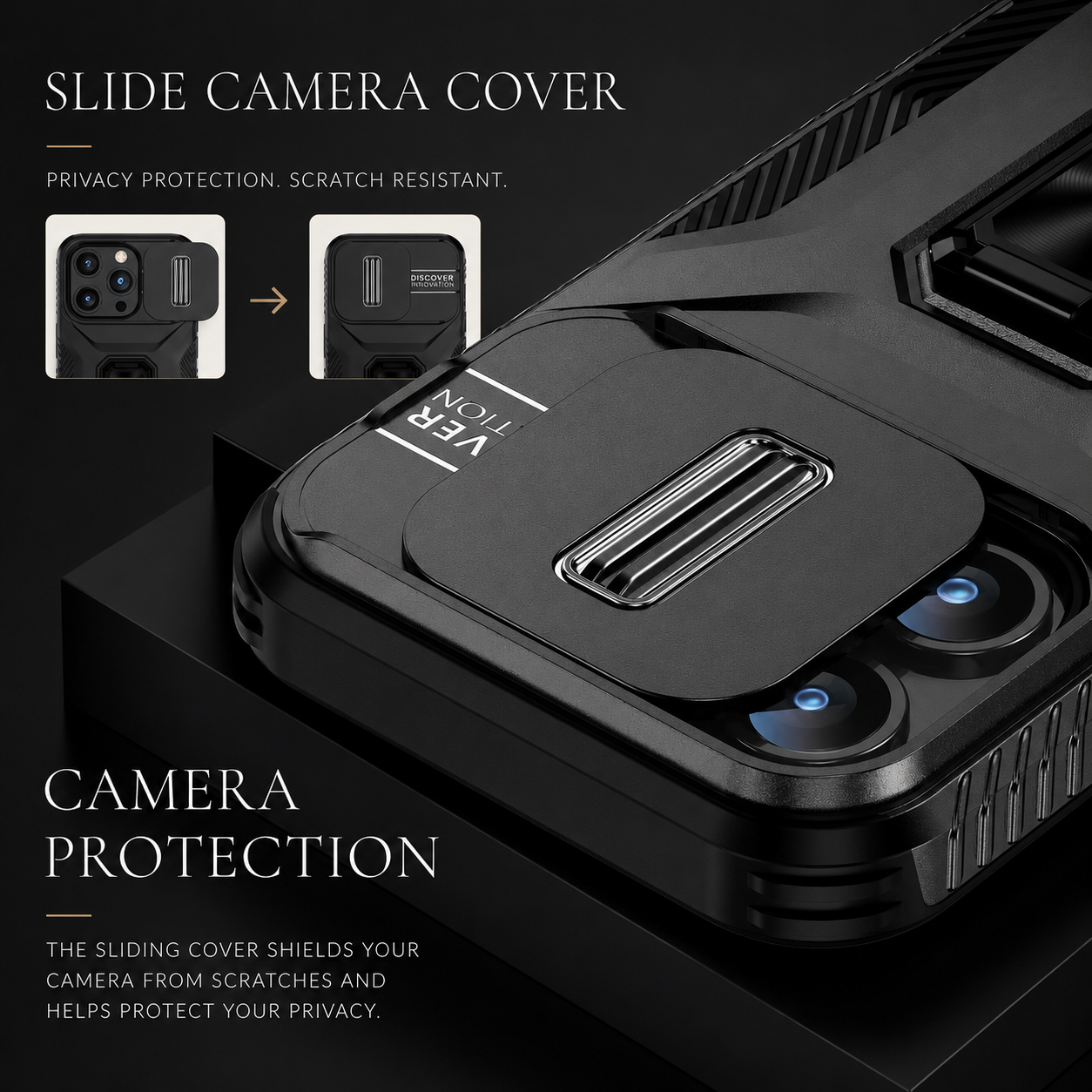 Premium iPhone Case Military Grade Shockproof Anti Slip Cover with Slide Camera Lens Protection Rotary Stand Heavy Duty Protective Design
