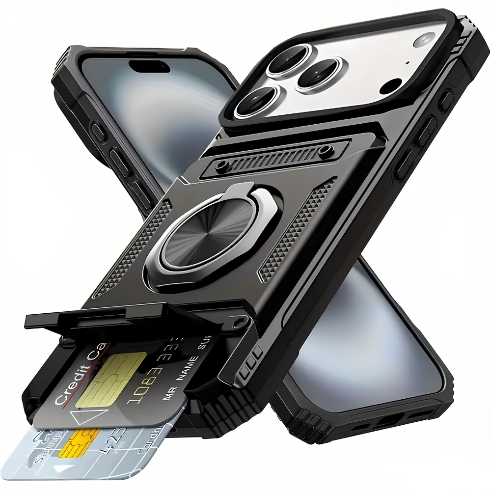 Premium iPhone Case Magnetic Wallet Cover Rotating Ring Kickstand Heavy Duty Drop Protection Case