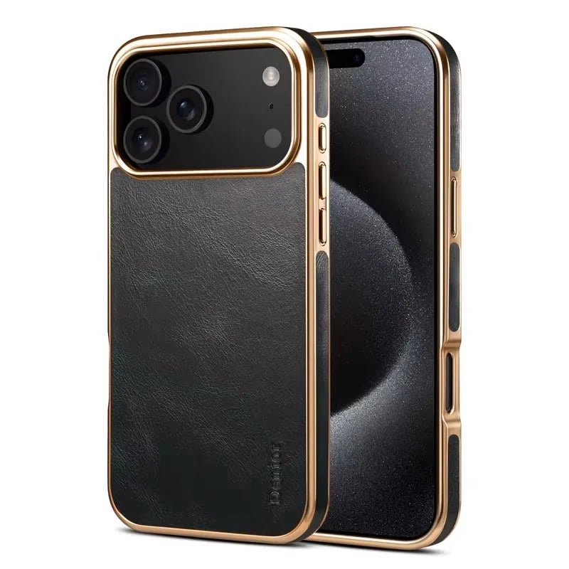 Premium iPhone Case Cowhide Electroplated Leather Cover Heat Resistant Skin Friendly Non Slip Lightweight Protective Case