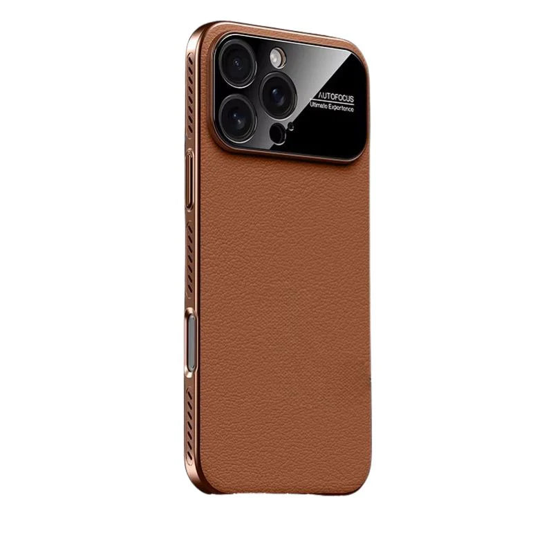 Premium iPhone Case Plain Leather Magnetic Cover MagSafe Compatible Anti Fingerprint Anti Scratch Slim Half Wrapped Protective Case with Heat Dissipation Side Vents