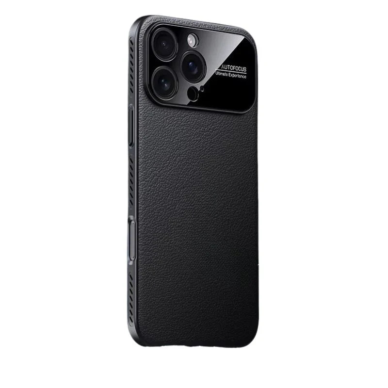 Premium iPhone Case Plain Leather Magnetic Cover MagSafe Compatible Anti Fingerprint Anti Scratch Slim Half Wrapped Protective Case with Heat Dissipation Side Vents