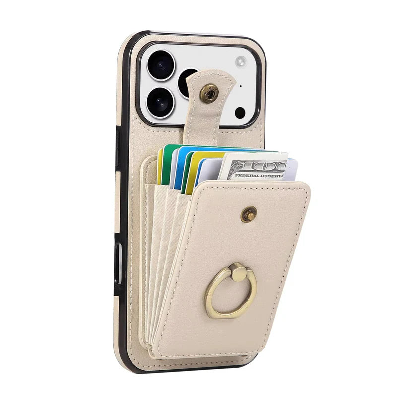 Premium iPhone Case Wallet Cover Card Holder 360 Rotating Ring Kickstand RFID Blocking PU Leather Full Protection