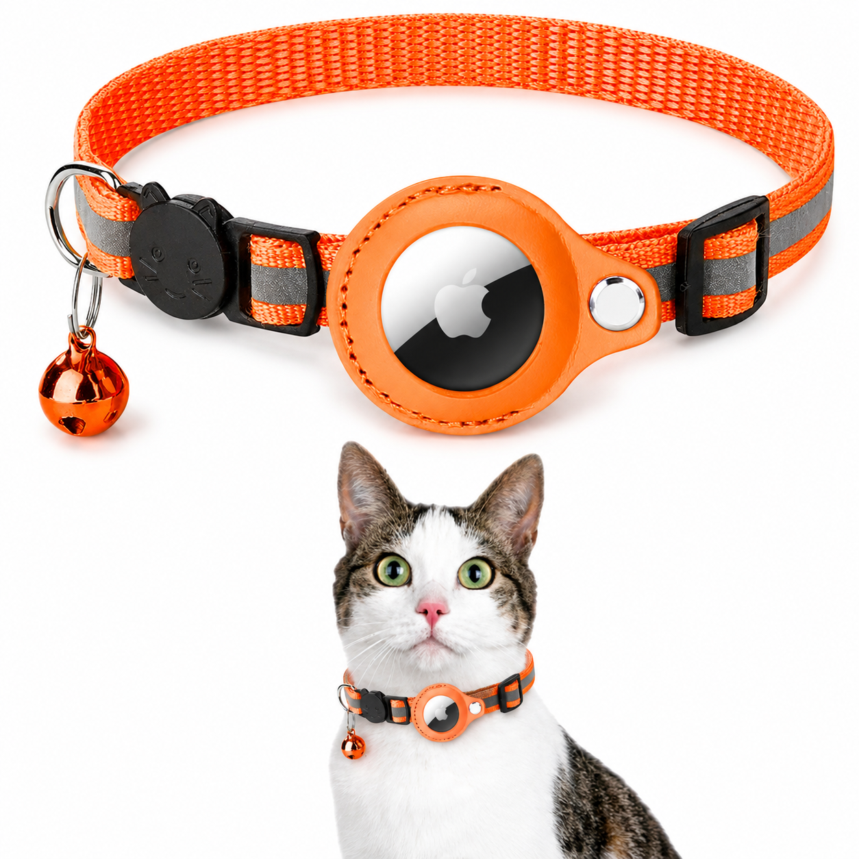Premium Cat Collar AirTag Holder Reflective Adjustable Pet Collar Detachable Bell Lightweight Secure Fit Design