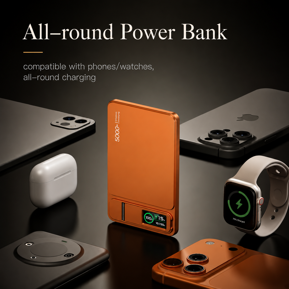 Premium Magnetic Wireless Power Bank Portable Charger Fast Charging MagSafe Compatible Digital Display Phone Stand