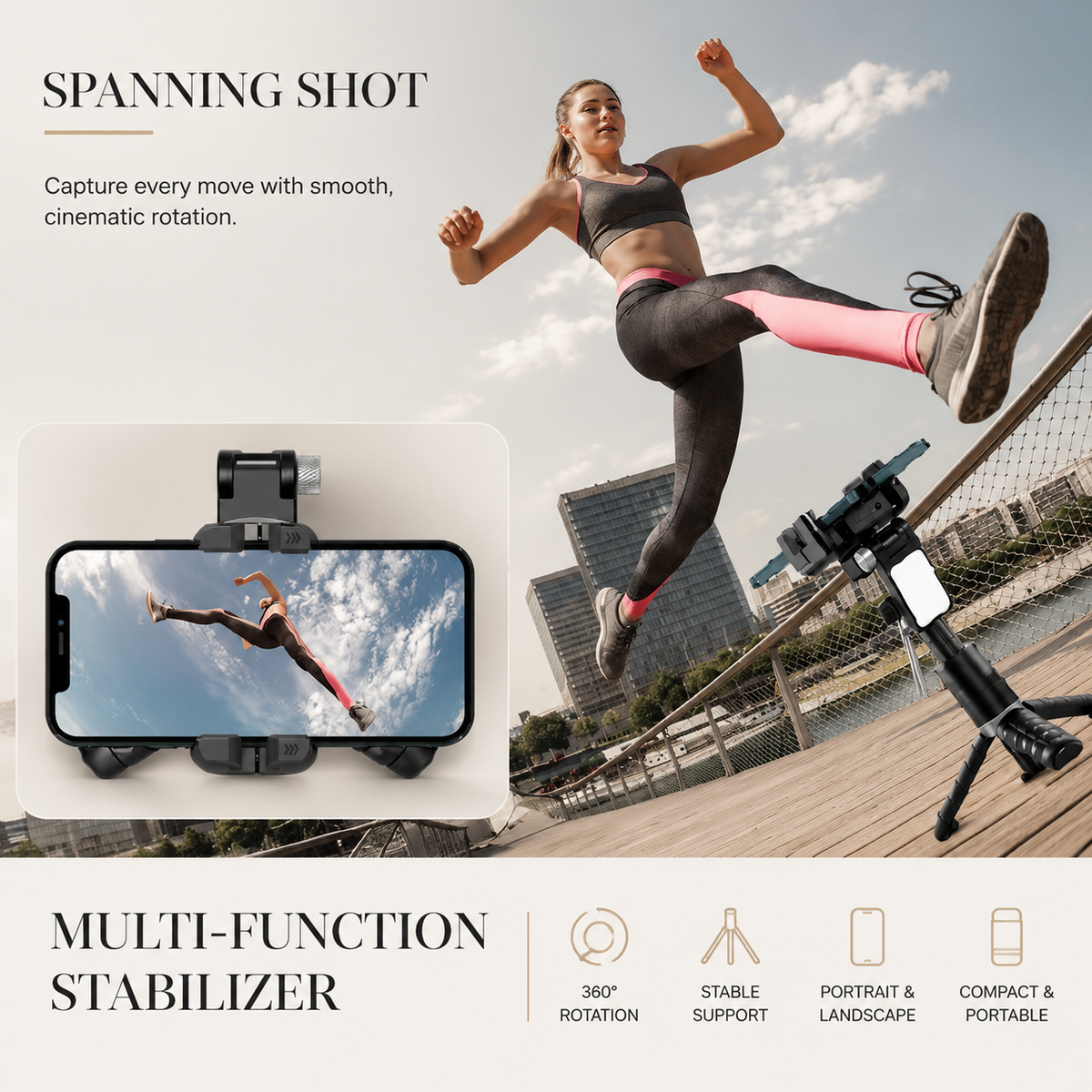 Premium Phone Gimbal Smartphone Stabilizer Selfie Stick Tripod Bluetooth Remote 360 Rotation Video Photography Holder