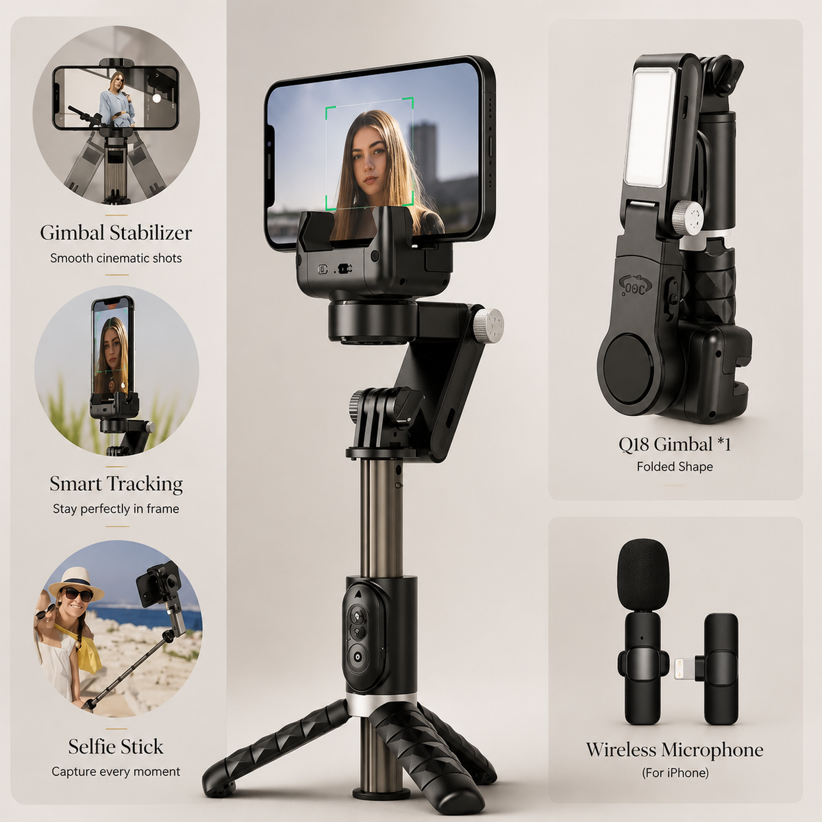 Premium Phone Gimbal Smartphone Stabilizer Selfie Stick Tripod Bluetooth Remote 360 Rotation Video Photography Holder
