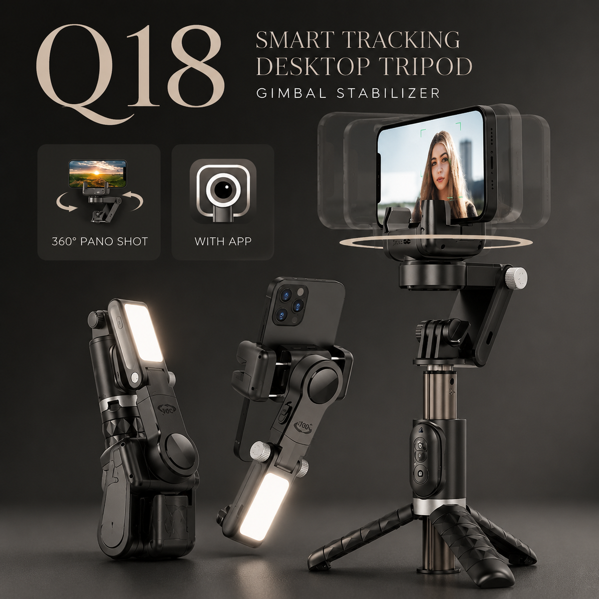 Premium Phone Gimbal Smartphone Stabilizer Selfie Stick Tripod Bluetooth Remote 360 Rotation Video Photography Holder