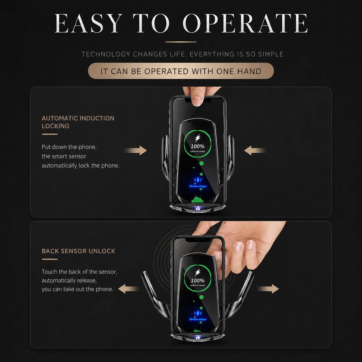 Premium Wireless Car Charger Fast Charging Magnetic Phone Mount Infrared Auto Clamp USB C LED Display Compatible Dock
