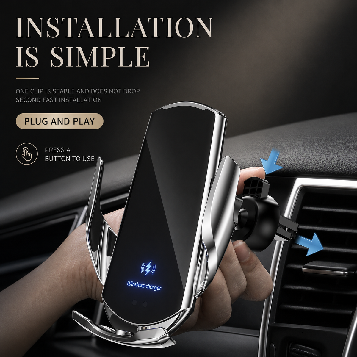 Premium Wireless Car Charger Fast Charging Magnetic Phone Mount Infrared Auto Clamp USB C LED Display Compatible Dock
