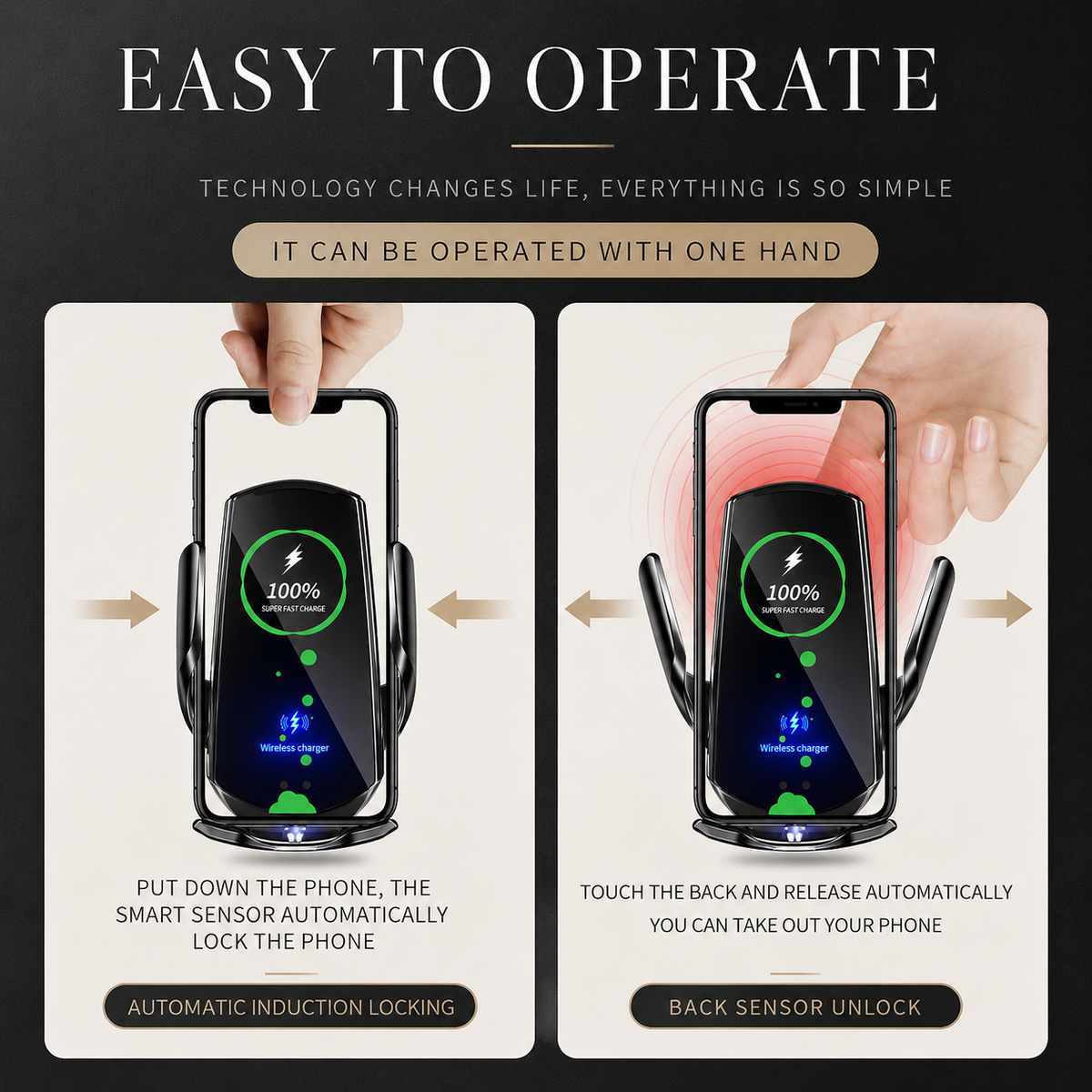 Premium Wireless Car Charger Fast Charging Magnetic Phone Mount Infrared Auto Clamp USB C LED Display Compatible Dock