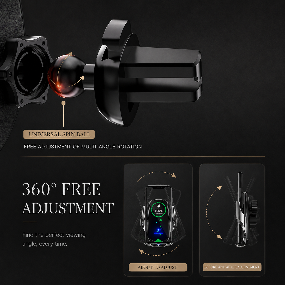 Premium Wireless Car Charger Fast Charging Magnetic Phone Mount Infrared Auto Clamp USB C LED Display Compatible Dock