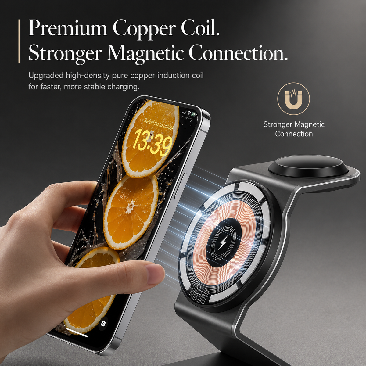 Premium Wireless Charger 3 In 1 Foldable MagSafe Compatible Fast Charging Aluminum Dock Station Magnetic Multi Device Charging Stand
