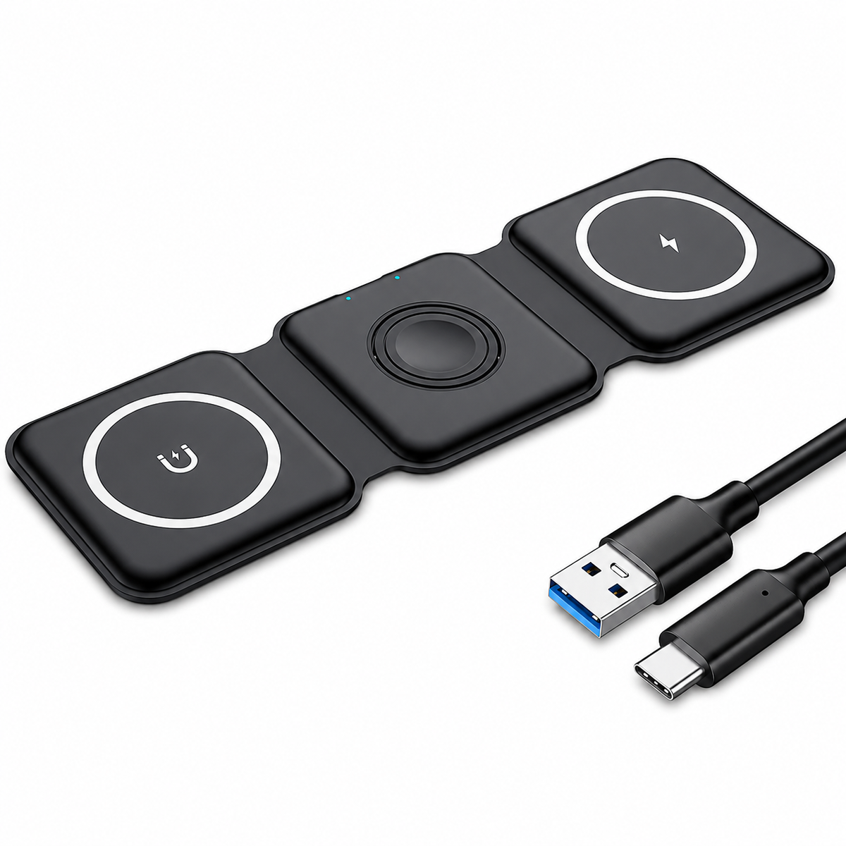 Premium Wireless Charger 3 In 1 Foldable MagSafe Compatible Fast Charging Aluminum Dock Station Magnetic Multi Device Charging Stand