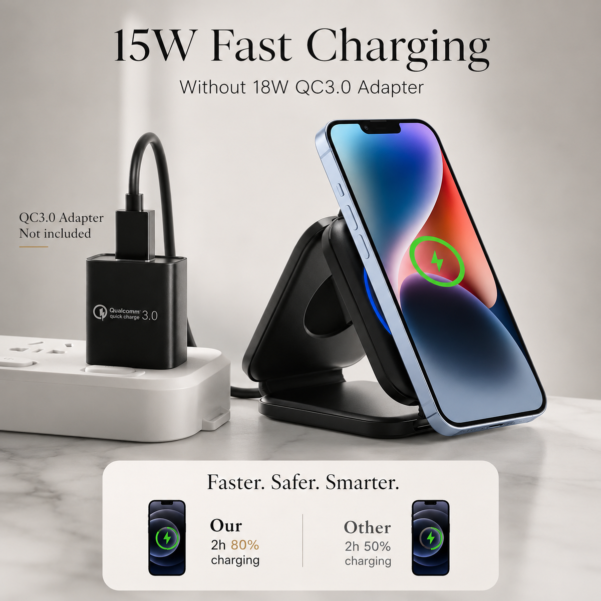 Premium Wireless Charger 3 In 1 Foldable MagSafe Compatible Fast Charging Station Magnetic Portable Charging Dock Smartphone Watch Earbuds