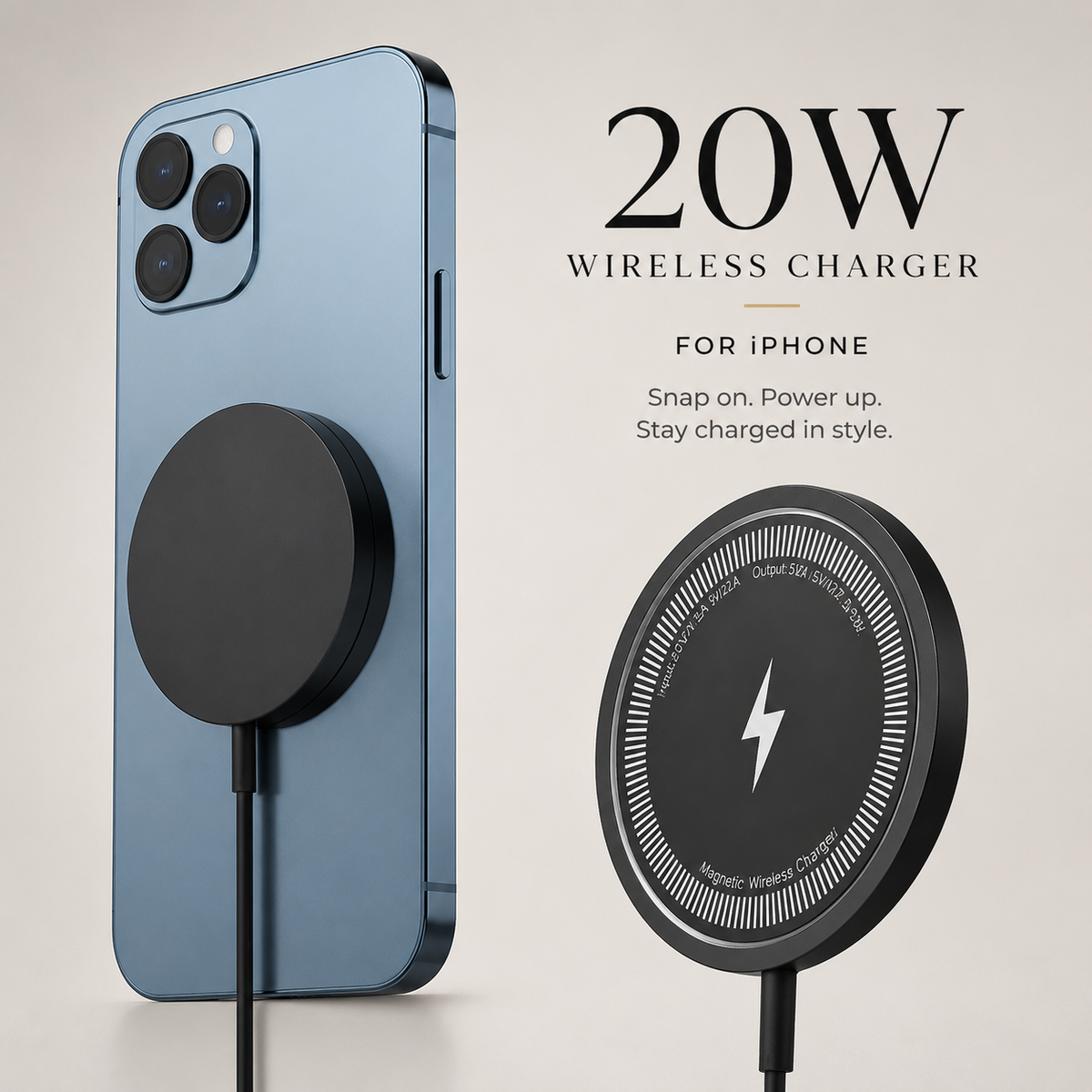 Premium Wireless Charger MagSafe Compatible Fast Charging Magnetic Charging Pad Slim Wireless Charging Dock Smartphone Earbuds Compatible