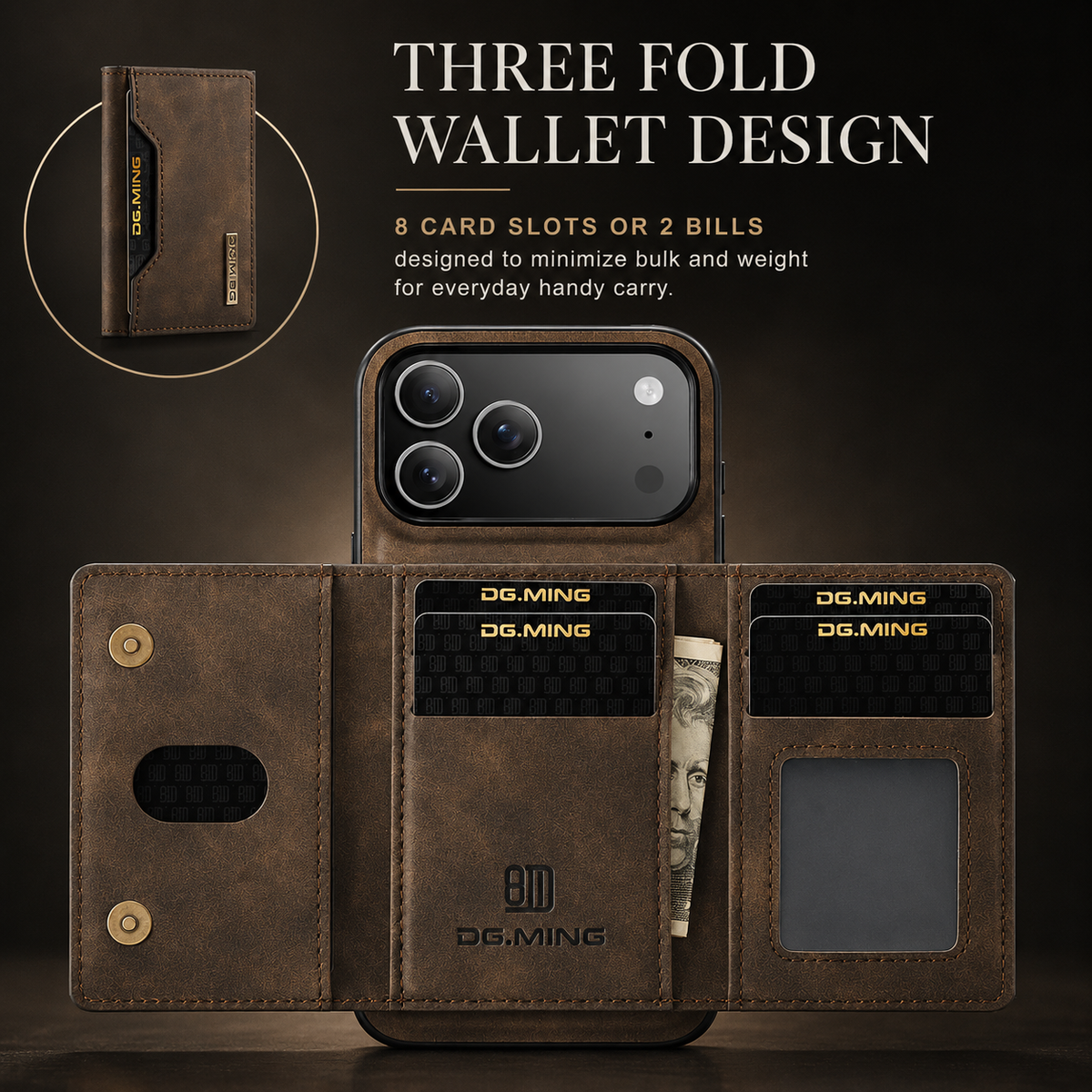 Premium iPhone Case 2 In 1 Detachable Magnetic Leather Wallet Cover Card Slots Kickstand Full Body Protection