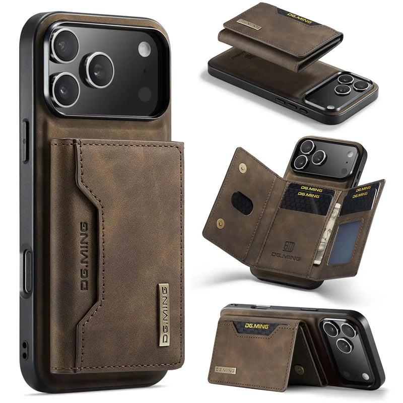 Premium iPhone Case 2 In 1 Detachable Magnetic Leather Wallet Cover Card Slots Kickstand Full Body Protection