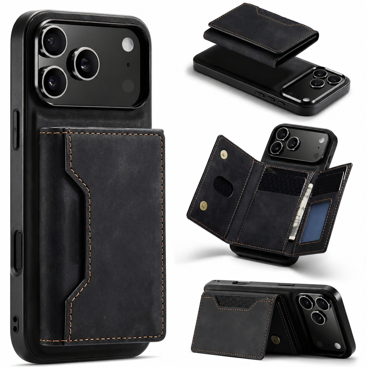Premium iPhone Case 2 In 1 Detachable Magnetic Leather Wallet Cover Card Slots Kickstand Full Body Protection