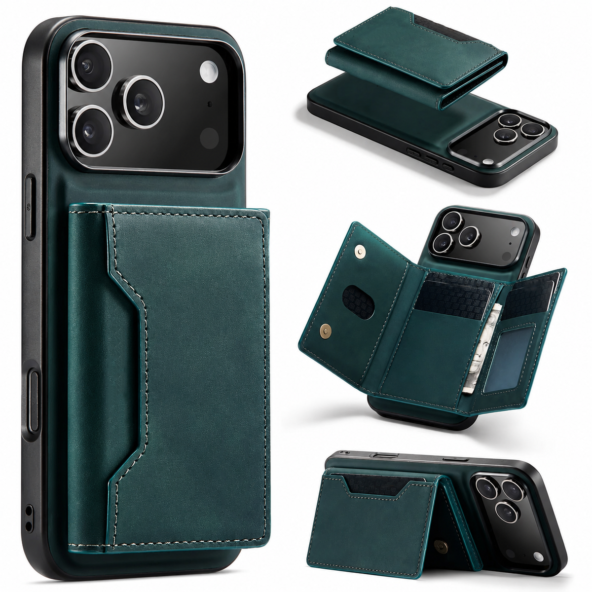 Premium iPhone Case 2 In 1 Detachable Magnetic Leather Wallet Cover Card Slots Kickstand Full Body Protection