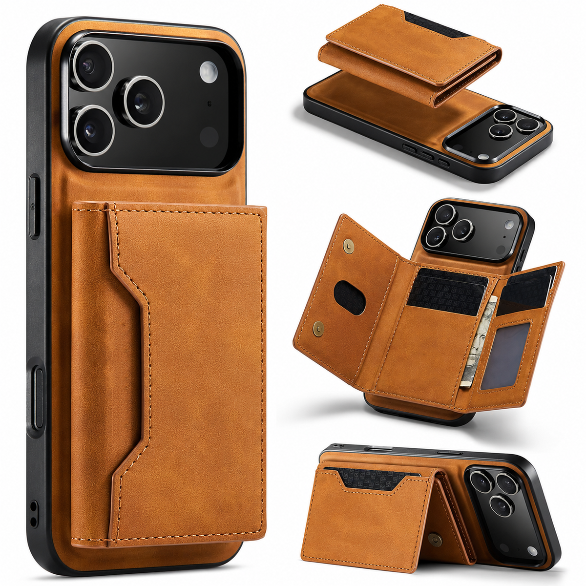 Premium iPhone Case 2 In 1 Detachable Magnetic Leather Wallet Cover Card Slots Kickstand Full Body Protection