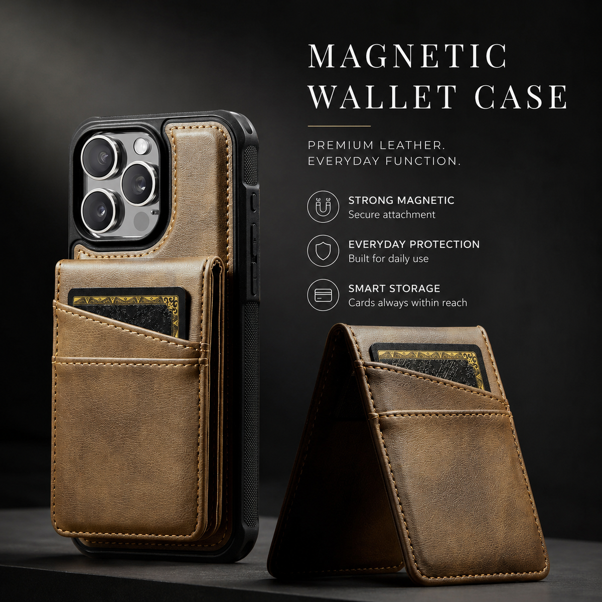 Premium iPhone Case 2-in-1 Magnetic Detachable Wallet Flip Cover Card Holder Full Protection