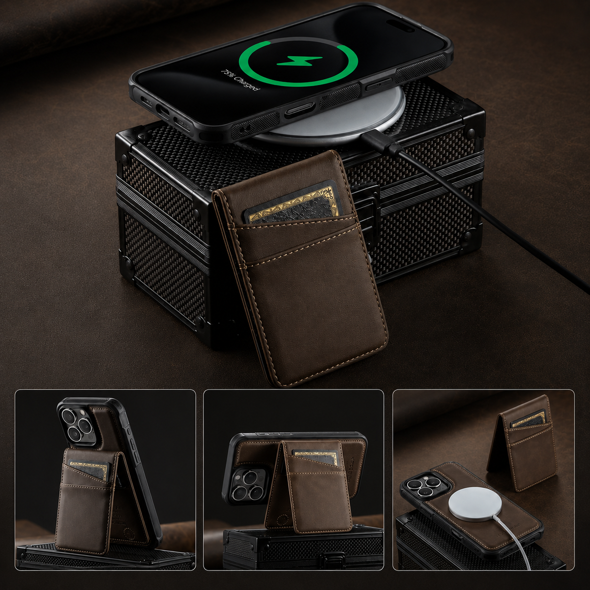 Premium iPhone Case 2-in-1 Magnetic Detachable Wallet Flip Cover Card Holder Full Protection