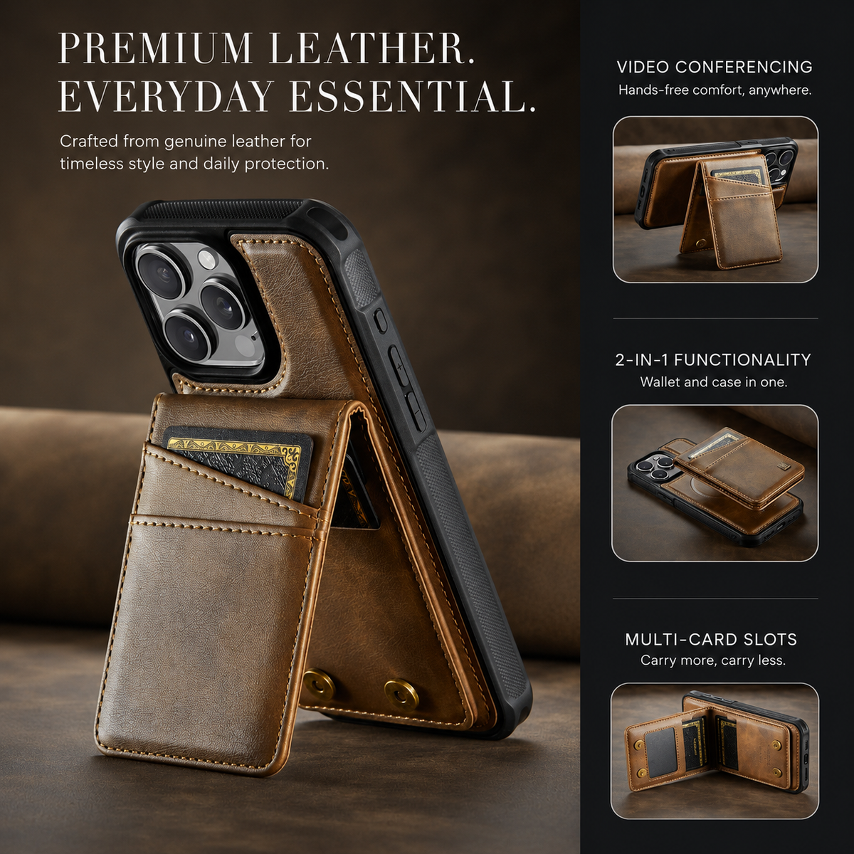 Premium iPhone Case 2-in-1 Magnetic Detachable Wallet Flip Cover Card Holder Full Protection
